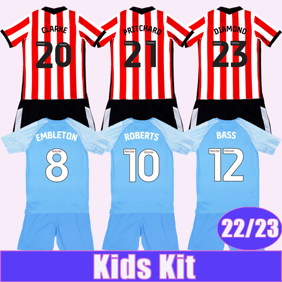

22 23 ROBERTS STEWART WRIGHT Kids Kit Soccer Jerseys EVANS DAJAKU EMBLETON GOOCH CLARKE PRITCHARD DIAMOND NEIL Home Away Football Shirt, Tz11301 22 23 away no socks