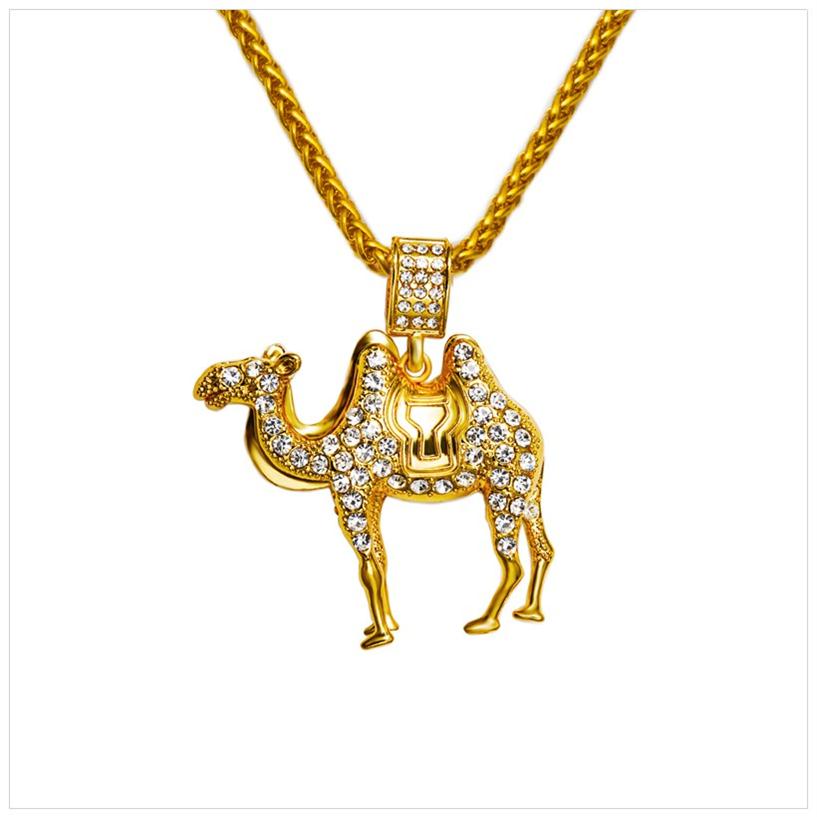 

Pendant Necklaces Gold Plated Men Luxury Crystal Vintage Hip Hop Big Camel Pendants Necklace Animal Jewelry Men Women Gift240A
