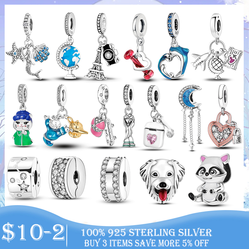 

925 Silver Charm bead fit Pandora Charms Bracelet Headphones Heart Love CZ Dangle charmes ciondoli DIY Fine Beads Jewelry