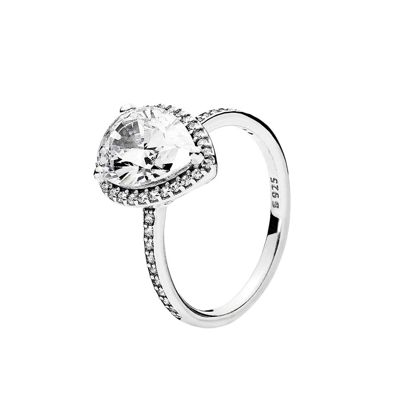 

Classic Sparkling Teardrop Halo Ring Authentic Sterling Silver Women Girls Wedding designer Jewelry For pandora engagement gift Rings with Original Box