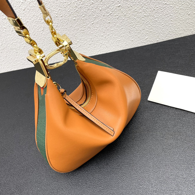 

Attache Large Shoulder Bag Beige Ebony Canvas Crescent Moon Shaped Handbag Hook Closure Tote Green Red Web Trim Crossbody Bags, Color 1