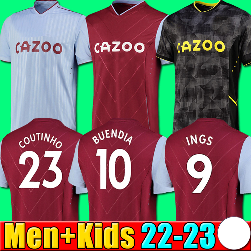 

22 23 Aston Villaes Soccer Jerseys 2022 2023 KAMARA WATKINS BUENDIA McGINN EL GHAZI DOUGLAS LUIZ MINGS KONSA CASH COUTINHO Football men kids kit shirts, P08 22 23 away kids