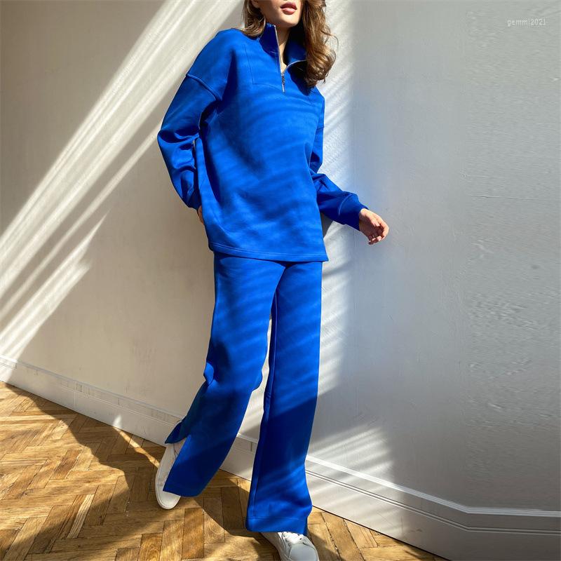 

Women' Two Piece Pants Women Tracksuit Casual Solid Color Stand Neck Zipper Sweater Long Pant Suit 2 Sets Womens Outfits