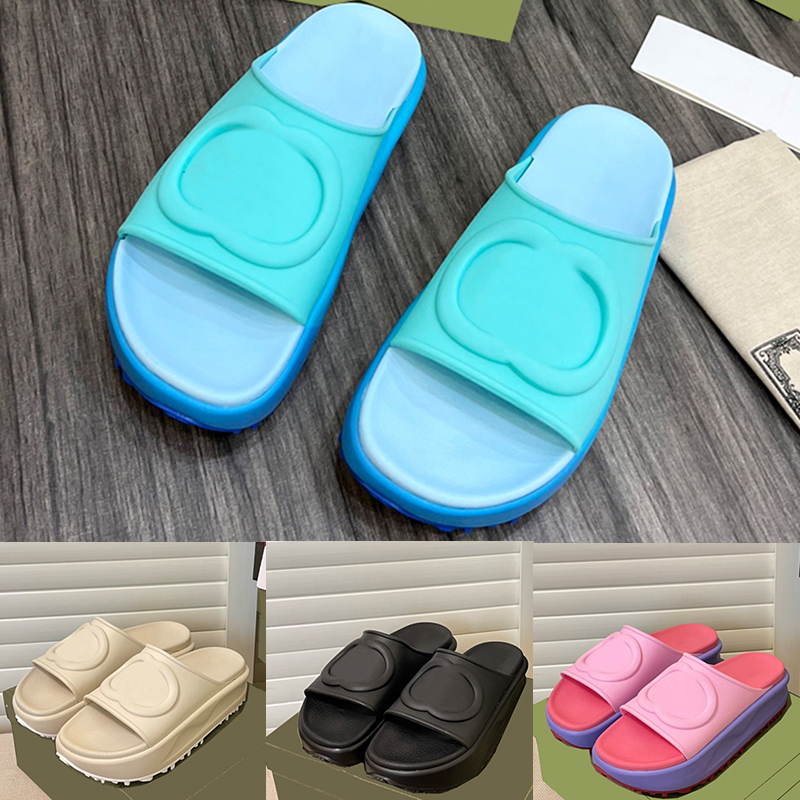 

Fashion Womens Slippers Embossed Interlock Platform rubber slide sandals new women shoes Flat Summer Designer Luxury Slides Ladies Leather Loafers Beach sandal, Double box
