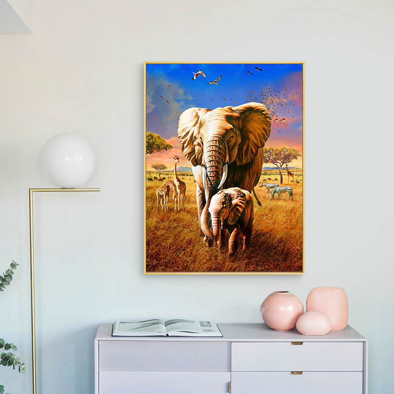 

African Savannah Elephant Giraffe Canvas Art Painting Posters and Prints Scandinavian Cuadros Wall Art Picture for Living Room