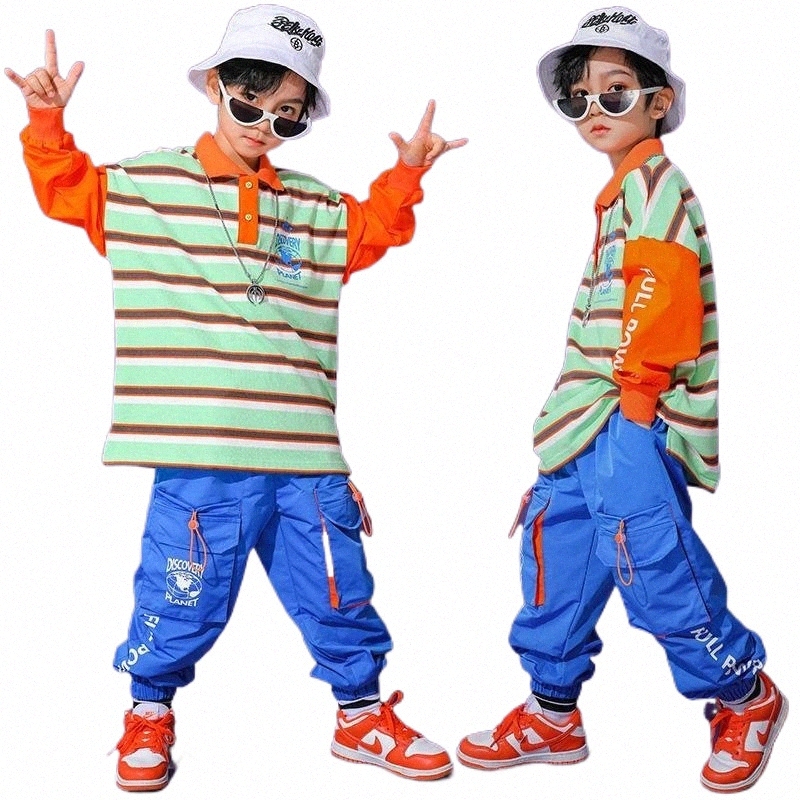 Stage Wear hip Clothing For Kids Stripe Sweatshirt Tops HipHop Pants Long Sleeve Boys Street Dance Outfit Jazz Practice Wear BL5478 Stage Y6bf#-image-796857538