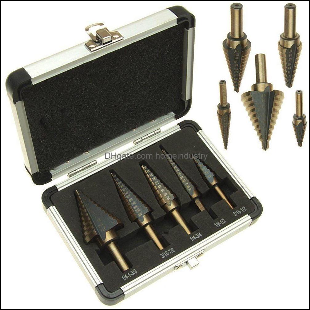 

Drill Bits 5Pcs/Set Hss Cobalt Mtiple Hole 50 Size Step Drill Bit Set Coming Include Aluminum Case Arrival High Quality Dec517 Drop D Dhmkd