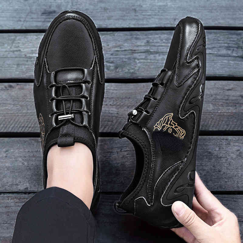 

Casual Shoes Spring Medusa white men's Octopus breathable fashion socks mouth driving casual beans shoes, Black