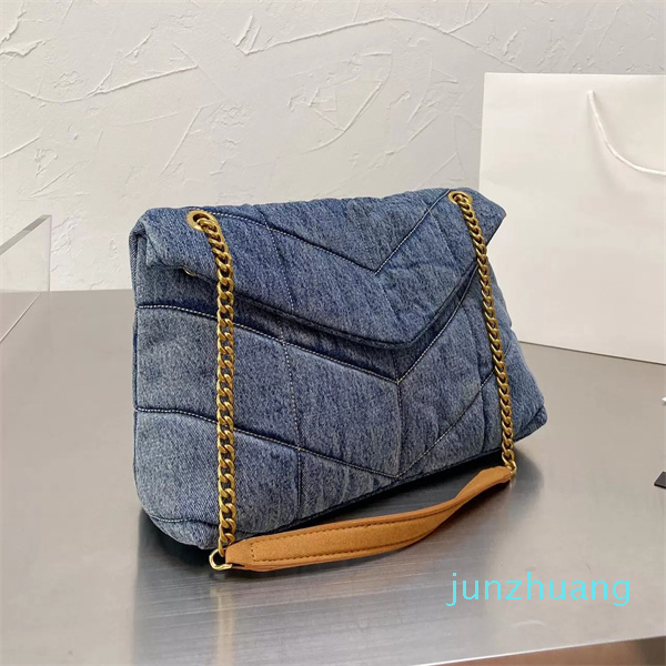 

2022 Designers Shoulder Bag Women Crossbody Totes Backpack LOULOU Purse Handbags Seam Leather Ladies Metal Chain Top quality Clamshell Messenger Bags, Blue denim