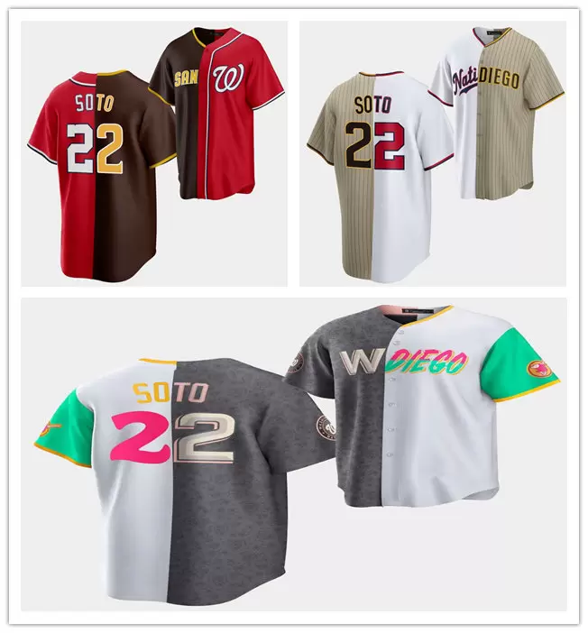 

College wear Baseball Jersey S-3XL Juan Soto #22 2022 City Connect Nationals x Padres #22 Split