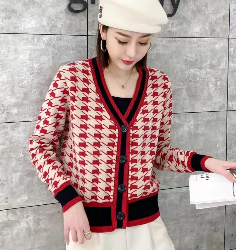

women Sweaters Luxury Cardigan Autumn And Winter Loose Long-sleeve V-neck Diamond Casual Sweater, 04