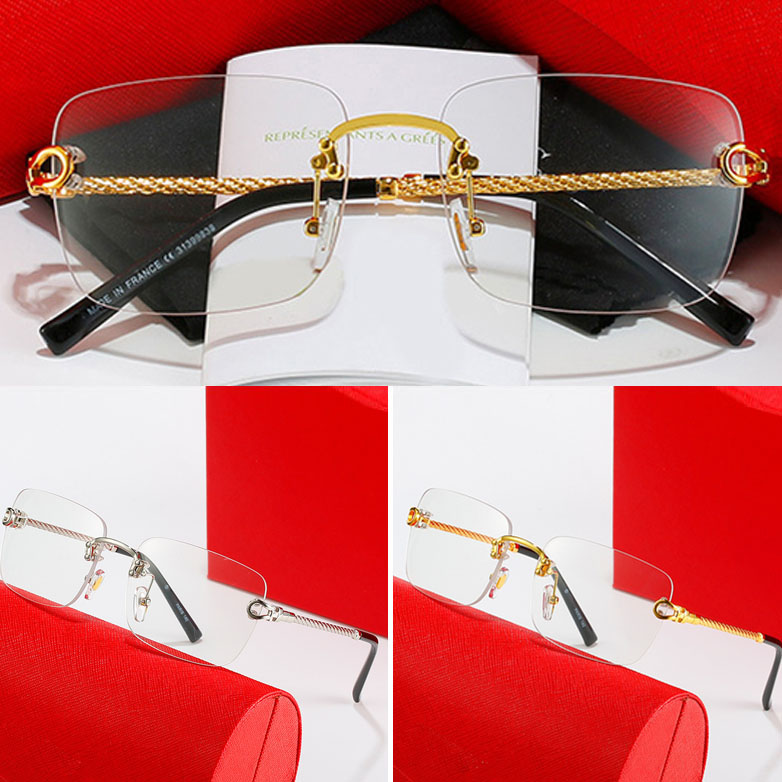 carti lunettes designer homme Top Cadres originaux de haute qualité Pare-soleil Tête de léopard Métal Monture optique sans monture Classique Rect