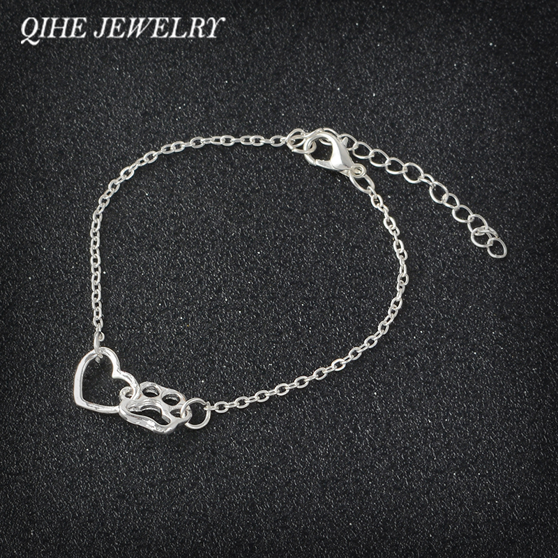 

Paw Dog Cat Print and Heart Charm Bracelet Animal Tiny Minimal Bracelet Dog Lover Cat Lover Jewlry Dainty Pulsera
