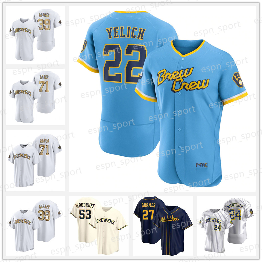 

22 Christian Yelich Baseball Jersey Willy Adames Lorenzo Cain City Connect Milwaukee Andrew Rowdy Tellez 2022 brewers McCutchen Robin Yount, Mens/cool base/youth s-xl