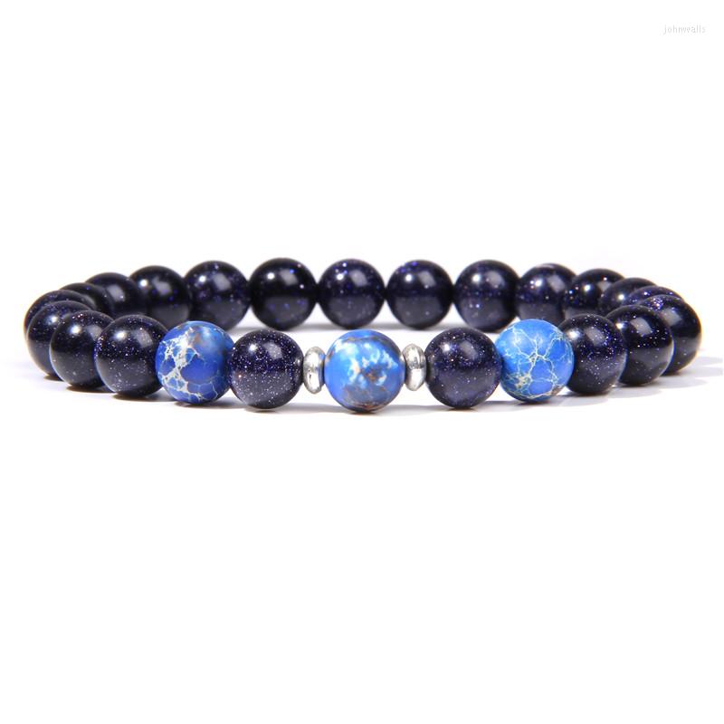 

Strand Shiny Blue Sandstone Bracelets Men Fashion 2022 Selling 8 Mm Imperial Jaspers Beads Natural Gem Stone Healing Energy Jewelry