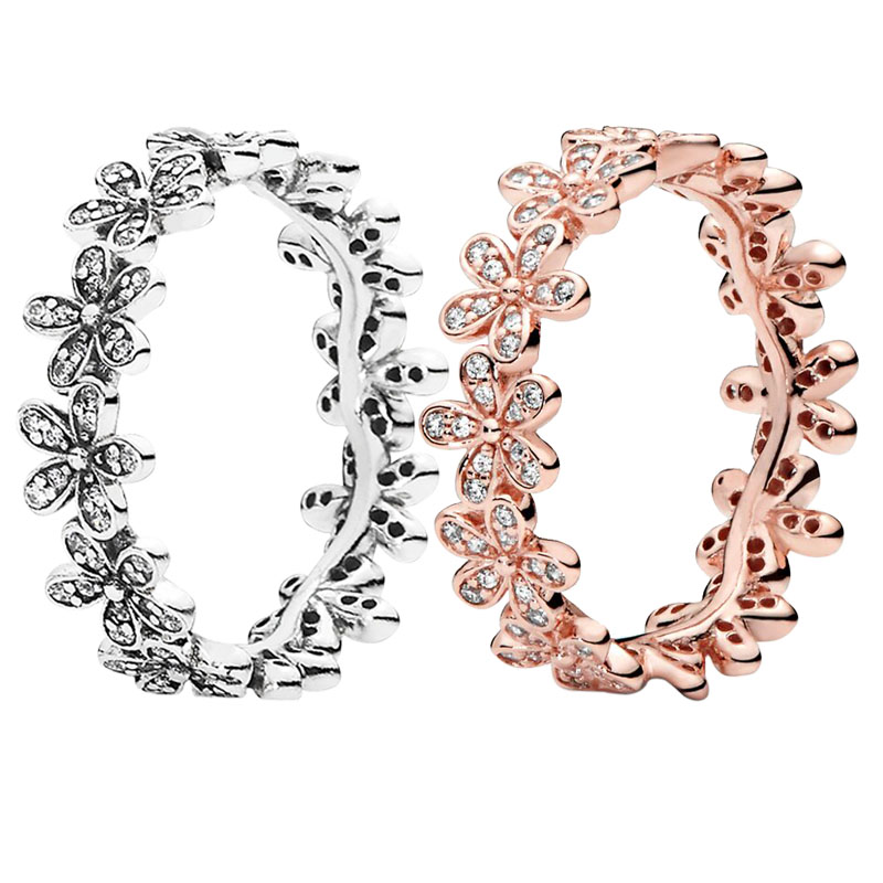 

Rose Gold Sparkling Daisy Flower Ring for Women Girls Wedding designer Jewelry For pandora Real 925 Silver girlfriend gift Rings with Original Box Set