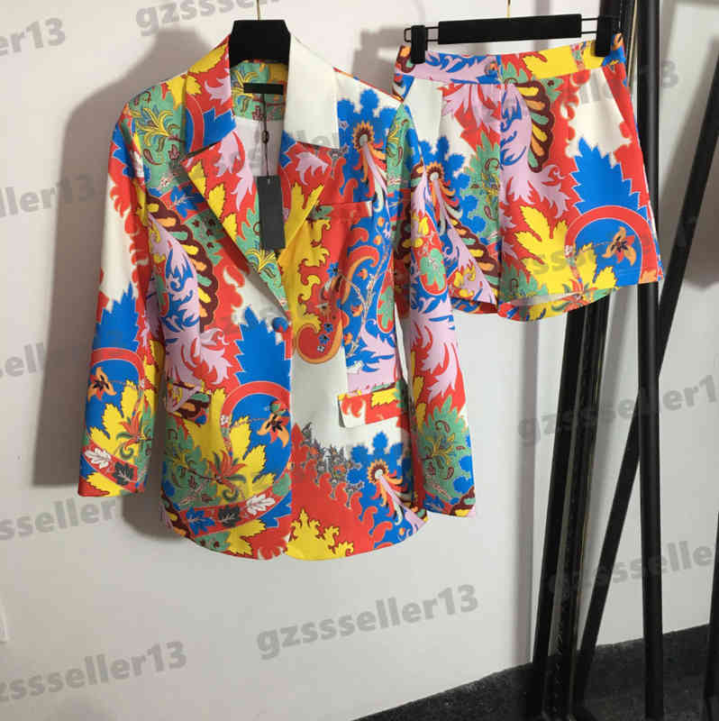 

Womens Two Pieces Pants Ver Designer Two-Piece Sets Vintage Colorful Floral Print Slim Fit Blazer Shorts Suit Brand Print Women Clothing Size S- 0912