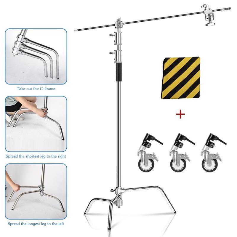 

Tripods 2022.Pography Tripod C-Stand Stand Stainless Steel With Boom Arm Grip Head Upgraded Max Height 260cm One Adjustable C-