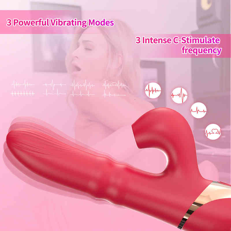 Massager Penis Cock 3 in 1 Female Vibrator Red Clitoris G-spot Stimulation Flirting Massager for Co