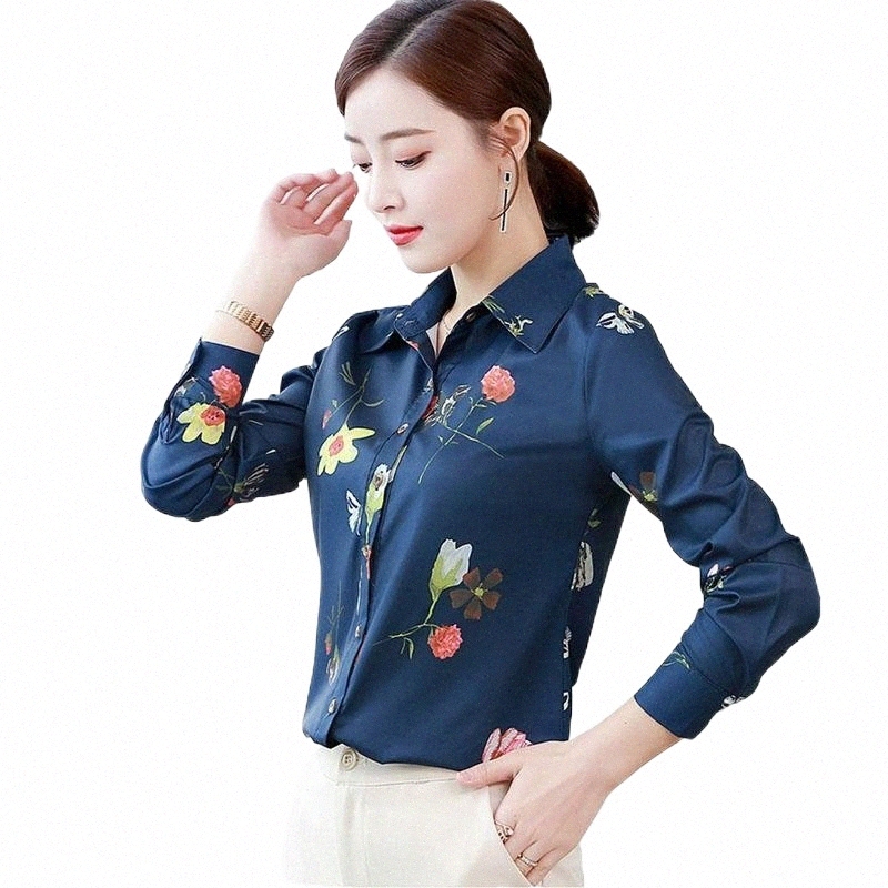Women's Blouses & Shirts women Chiffon Blouse Spring Autumn Tops Fashion Office Long Sleeve Lapel Slim Blouses Floral Print Shirts Plus Size-image-797310990