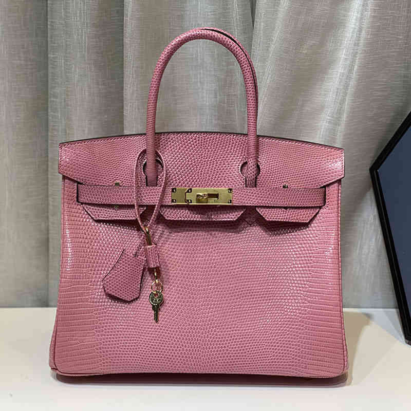 

Designer bags Hemees woman's fashion handbag Women's Pure Leather Handmade Lizard Bag Large Capacity high quality bags single shoulder new style, Lizard skin black platinum 30