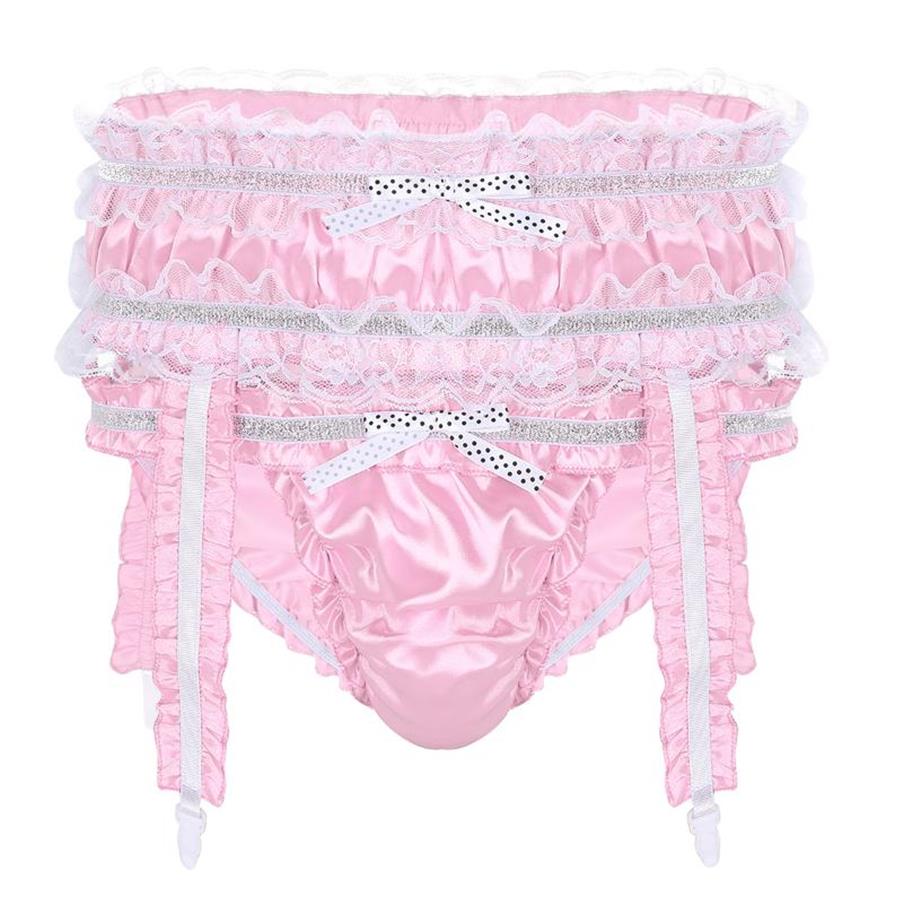 

Men's Swimwear Mens Wetlook Lingerie Underwear Soft Shiny Satin Ruffled Frilly Low Rise Stretchy Bottom Panties Sissy Bikini Brief186Z