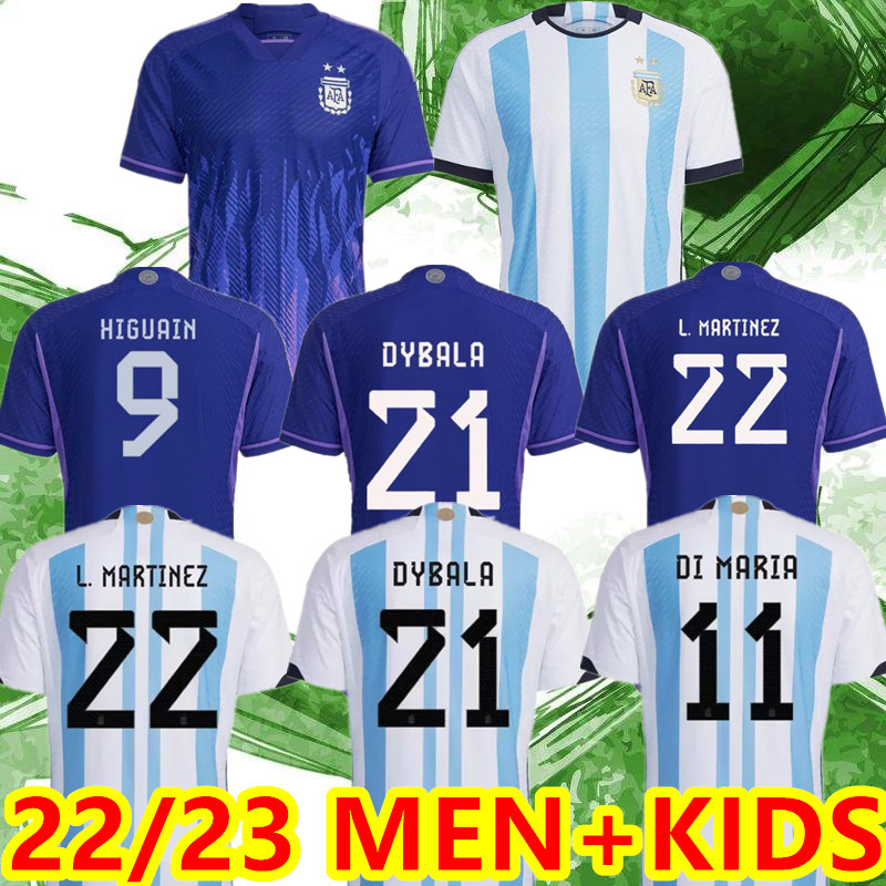 

2022 23 Argentina soccer Jerseys 22 23 TAGLIAFICO L.MARTINEZ LO CELSO DYBALA DI MARIA MESSIs KUN AGUERO MARADONA football shirt kids kit Men, 2022 home kids