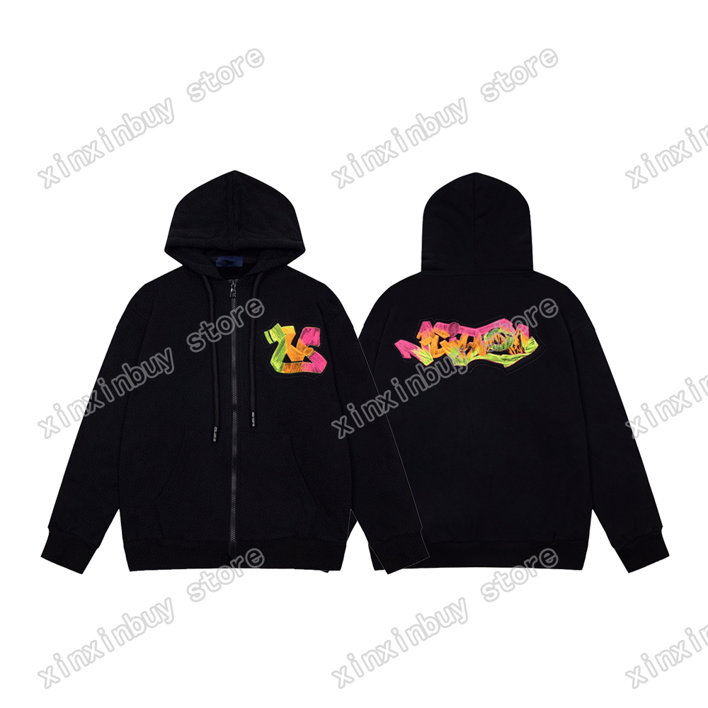 

xinxinbuy Men designer Hoodies colorful letter embroidery two way zipper women gray black XS-L