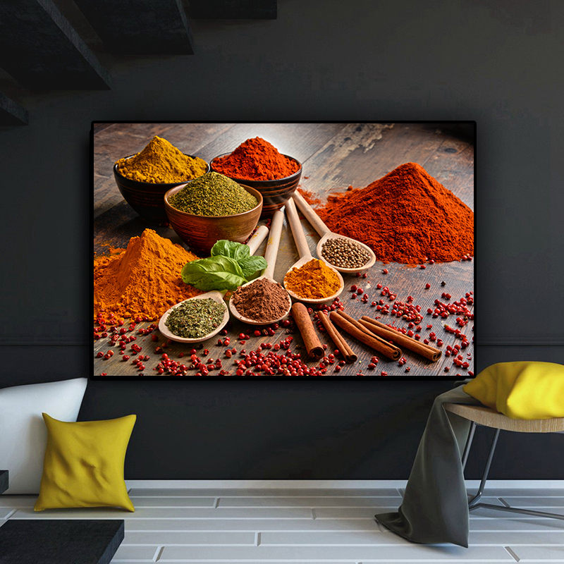

Grains Spices Spoon Peppers Canvas Painting Cuadros Posters and Prints Restaurant KitchenWall Art Food Pictures for Living Room
