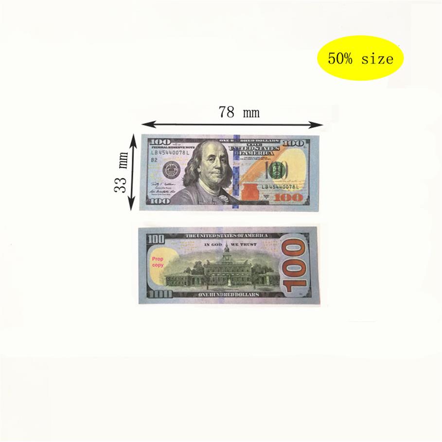 

50% Size Movie props party game dollar bill counterfeit currency 1 5 10 20 50 100 face value of US dollars fake money toy gift 100pcs p223k