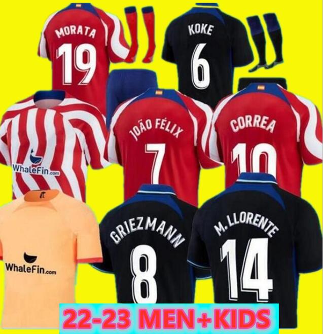 

soccer jerseys 22 23 JOAO FELIX home 2022 2023 M. LLORENTE Correa camiseta football shirts uniforms away kids kit GRIEZMANN R. DE PAUL Cunha CARRASCO Atletico MadridS