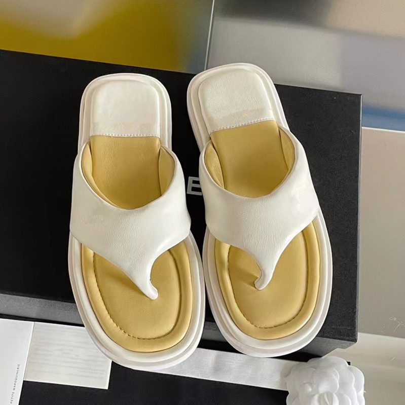 

New Ladies Slippers Luxury Designer Sandals Flat Rubber Beach Shoes Thick Bottom Sheepskin Foaming Outsole Candy Color Bread Flip-flops 2cm 35-40
