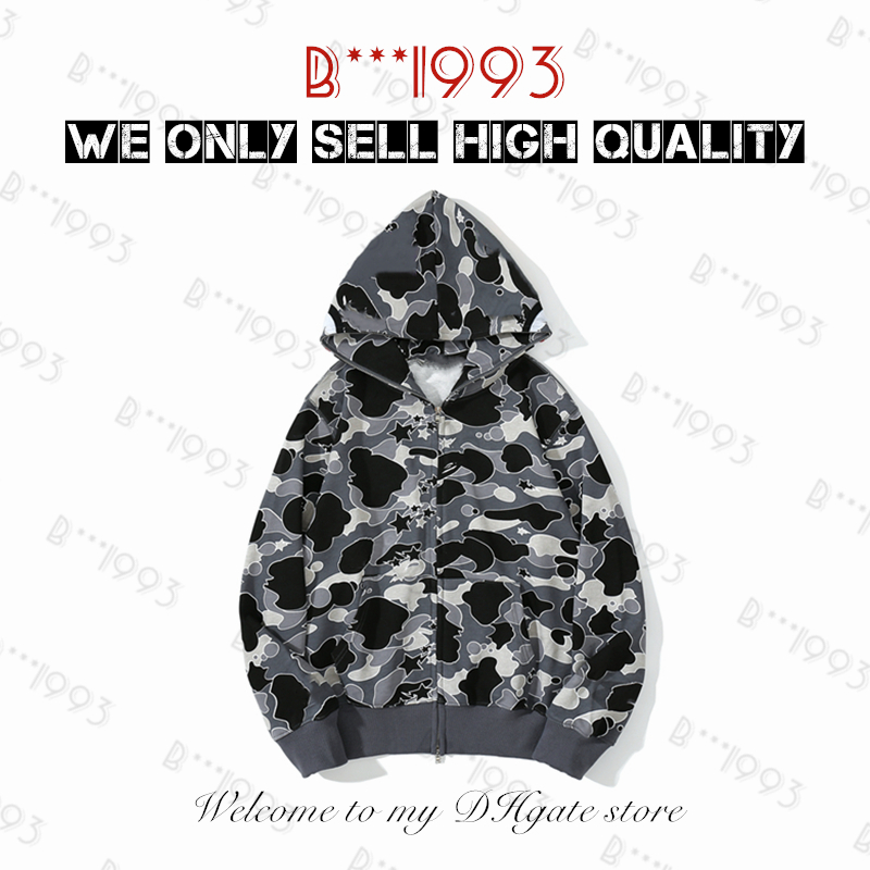 

designer High Quality Mens Hoodies Men Women Stylist shark full zip tie dye hoodie jacket color grid sta camo sweatshirt Fashion Luminous camouflage tiger hoody H1-6, 1 button