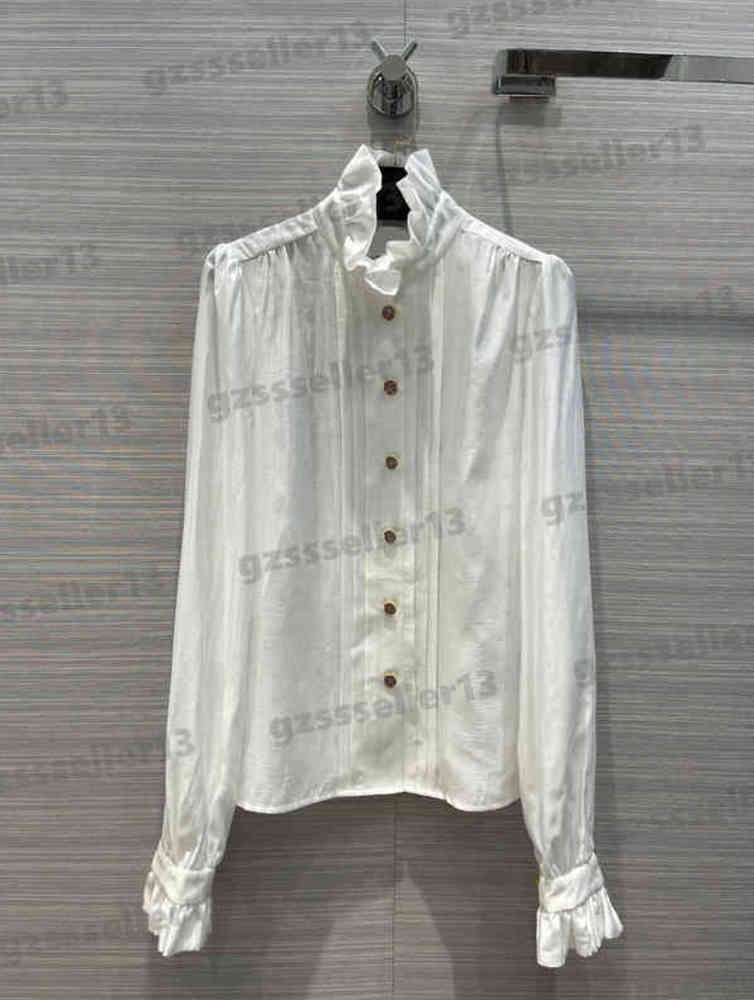 

Womens Blouses Tops Cha White Designer Blouse Court Style Pleated Stand Collar Shirts Cotton Breathable Comfort Long Sleeve Luxury Top 0912, 16