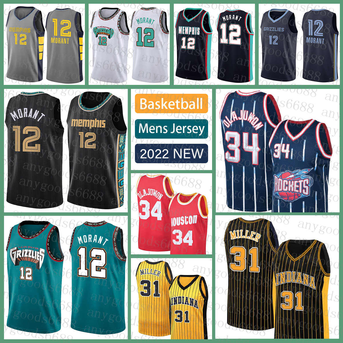 

Ja Morant Basketball Jersey Memphis''Grizzlies''Men Indiana''Pacers''Men Houston''Rockets''Men 12 31 Blue Reggie Miller 507, Jersey-huojian