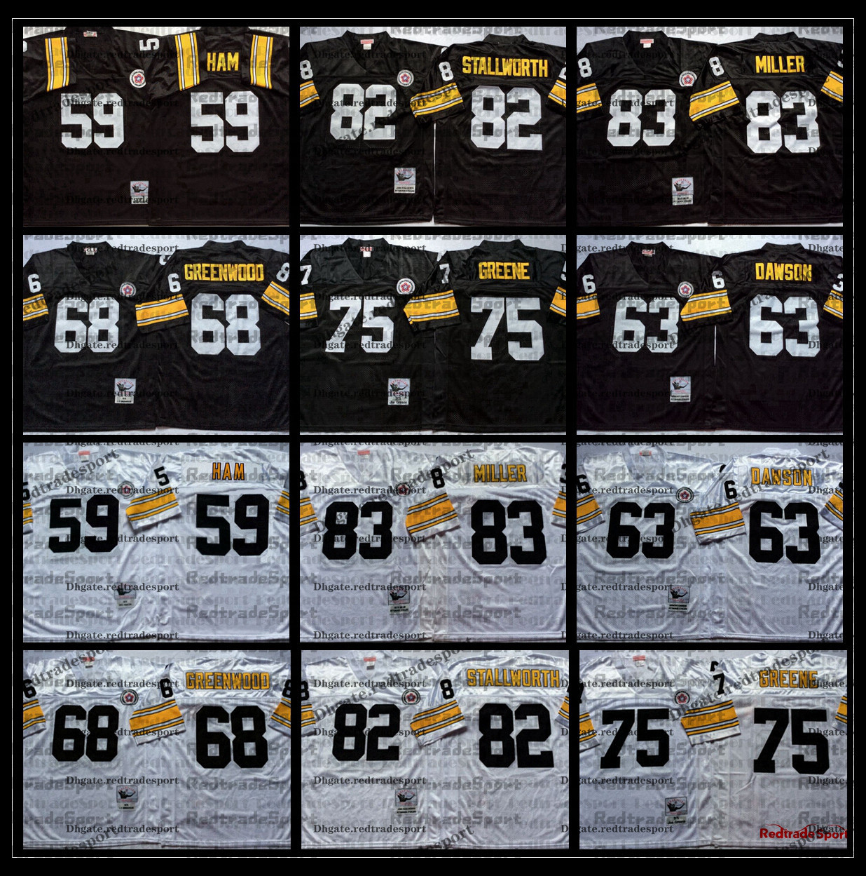 

Jersey Vintage Mens 59 Jack Ham 63 Dermontti Dawson Football Jerseys 68 Greenwood 75 Joe Greene 82 John Stallworth Heath Miller Jersey Embroidery, Like pics