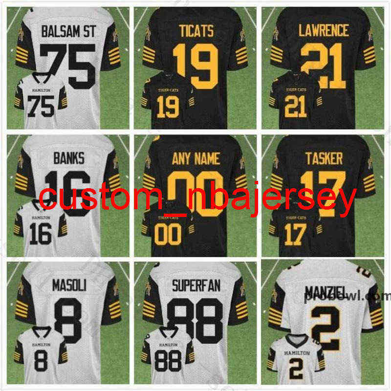

Men's T Shirts 2019 New Style #2 Manziel #16 Banks Hamilton Tiger Cats Custom Jerseys Any Name Any Number White Black Factory Outlet, Youth choose size s-xl black