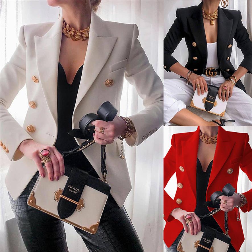 

Double Breasted Blazers Plus Size Womens Jackets Slim Fit Long Sleeve Elegant Female Suit Jacket Office Ladies246q, Black