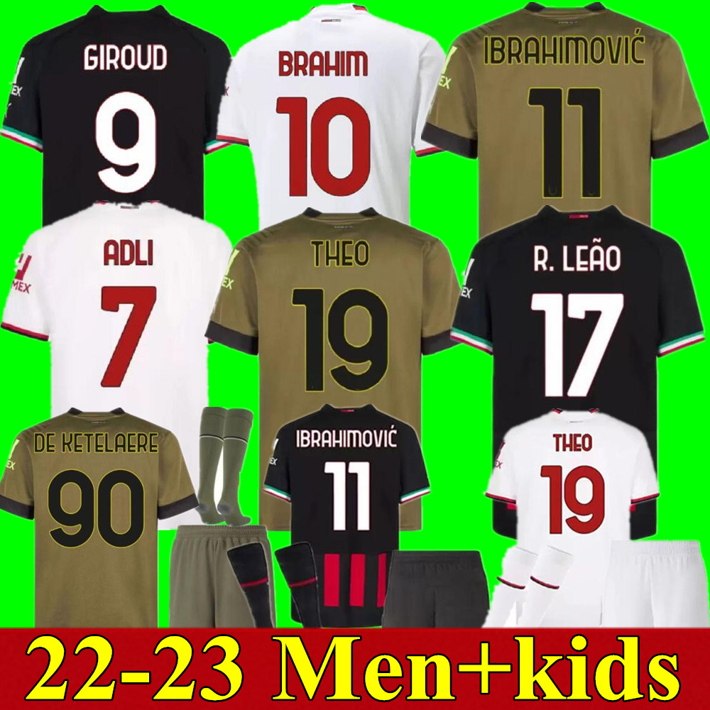 

22 23 Men Kids kit soccer jersey 3rd 4th GIROUD AC MILANS TOMORI IBRAHIMOVIC football shirt 2022 2023 TONALI BENNACER REBIC Camiseta de futbol ROMAGNOLI LEAO, Adult away+patch