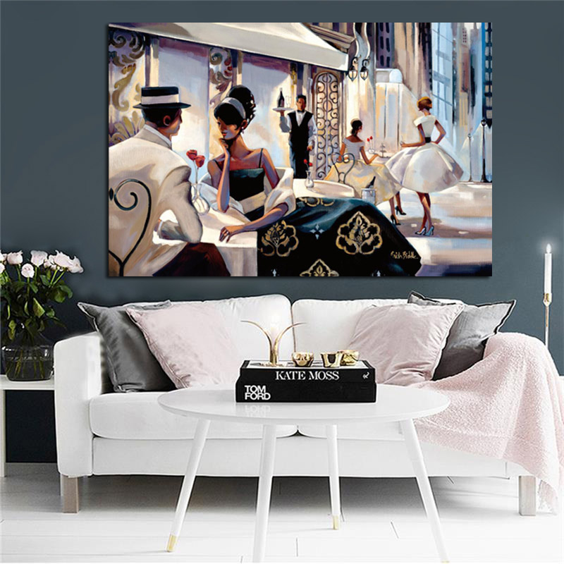

Classic American Couple Impressionism Oil Painting on Canvas Posters and Prints Street Pop Art Wall Picture for Living Room