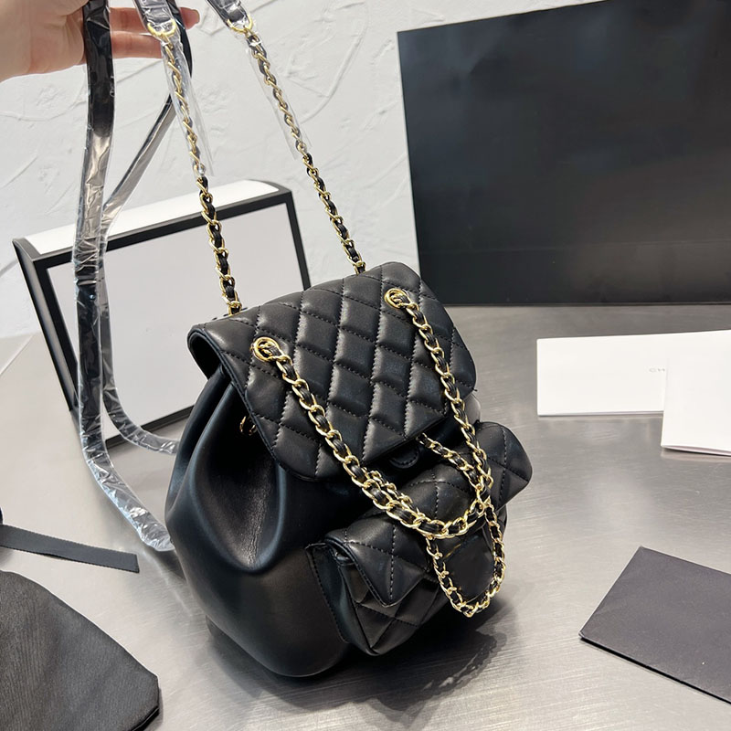 

Womens Classic Mini Bucket Backpack Bags Drawstring Real Leather With Pouch Gold Metal Hardware matelasse Chain Crossbody Shoulder Designer Handbags 18X16CM, Box