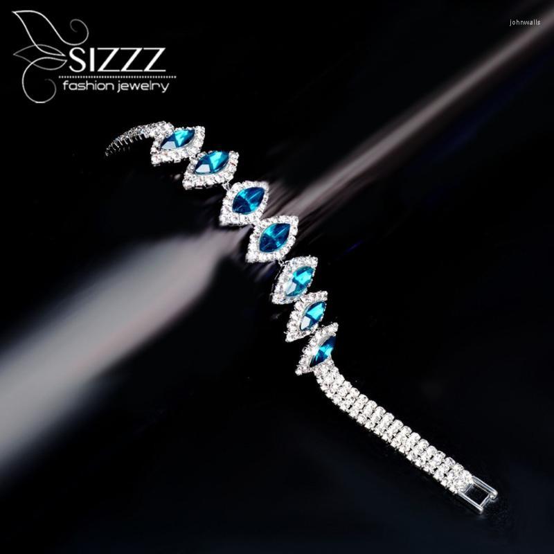 

Charm Bracelets SIZZZ Charming Bride Wedding Bracelet For Women Crystal Jewelry Shiny Rhinestone Wide Fashion Princess