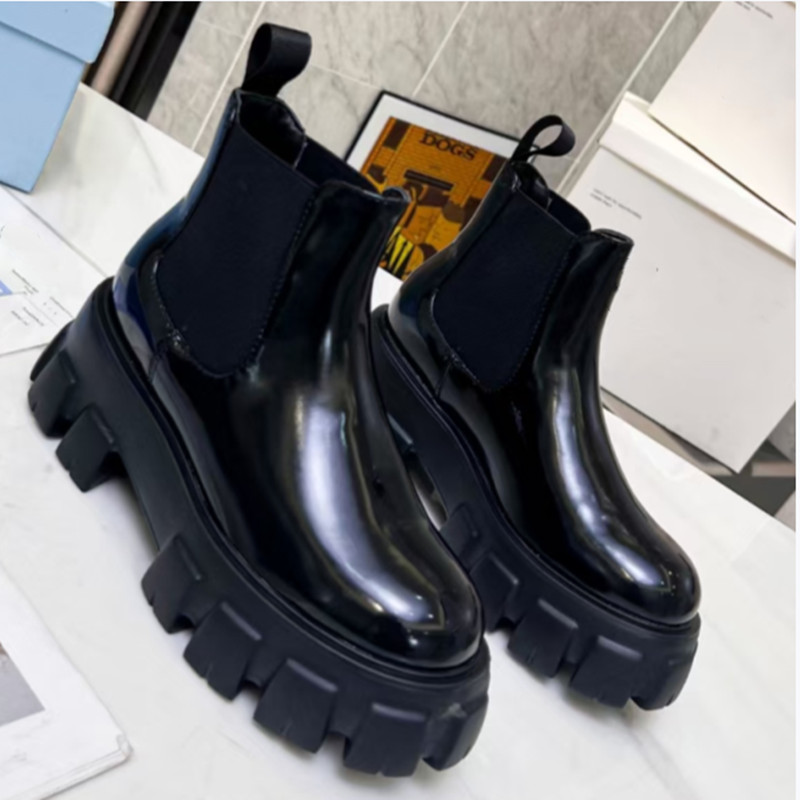 

Fashion Designer Brand Ankle Boots Women Black Leather Combat Boots Flat Heel Winter Boots Top Quality and Platform Women Shoes Factory, Please buy the box