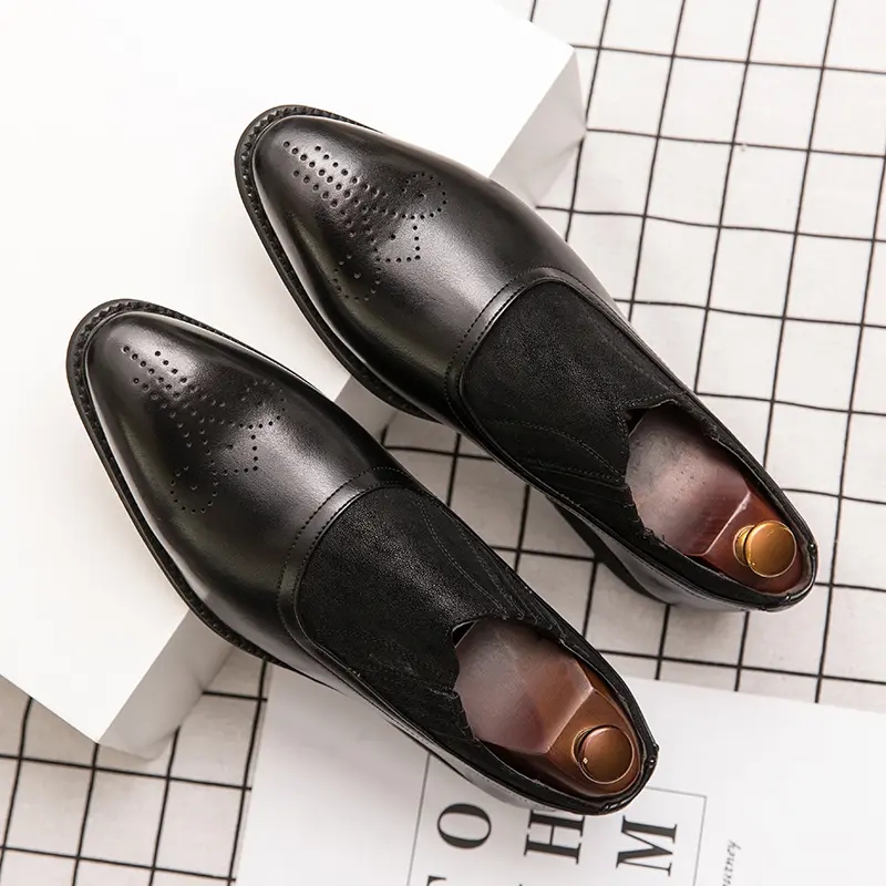 Pointed Toe Hollow Carved Casual Shoes PU Stitching Imitation Suede Solid Color Simple and Comfortable All-match AD100