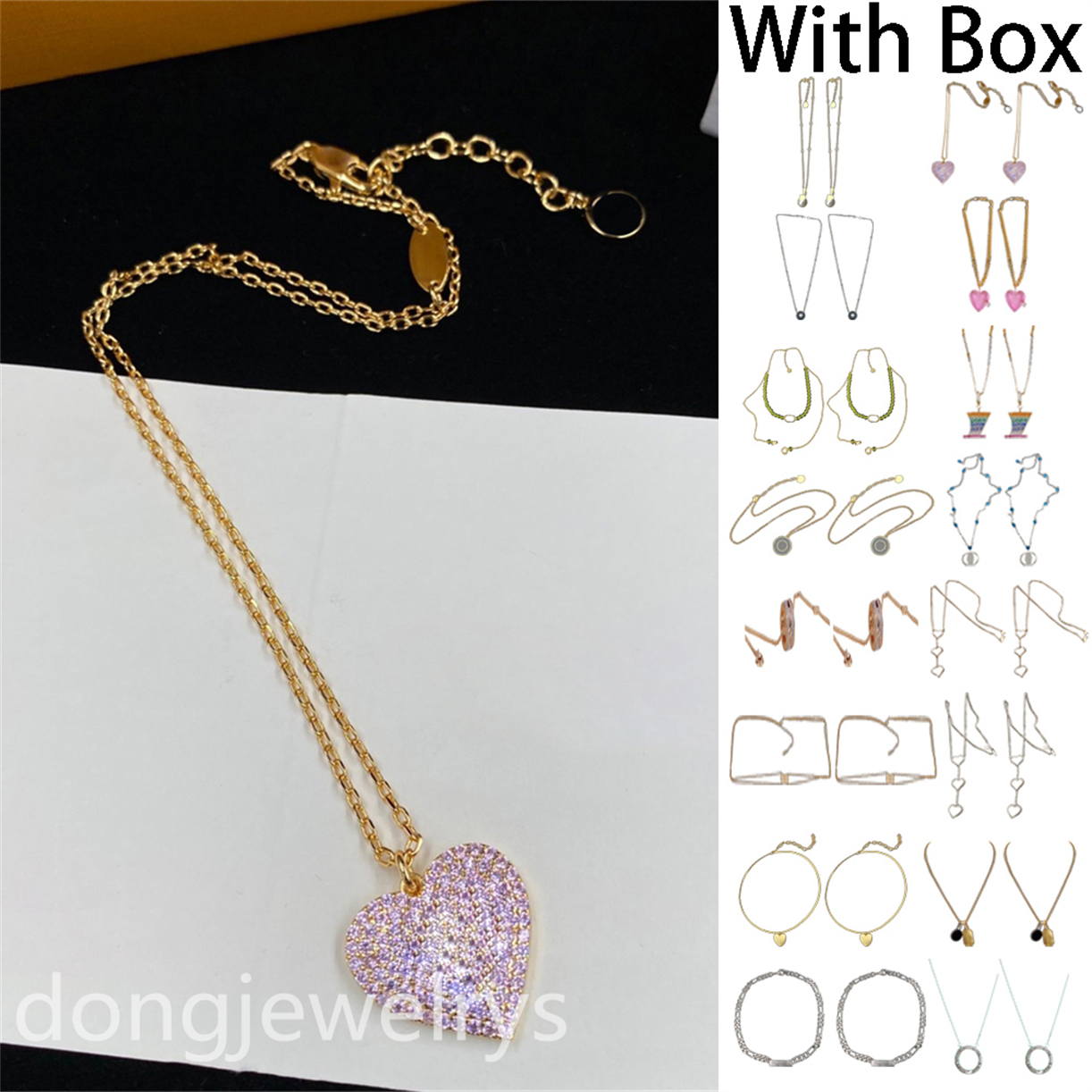 

Gold Stainless Steel Letter Necklace Pendants Retro Charm Pendant Hip Hop Jewelry Gift Purple Diamond Heart Clavicle Chain Dongjewelrys