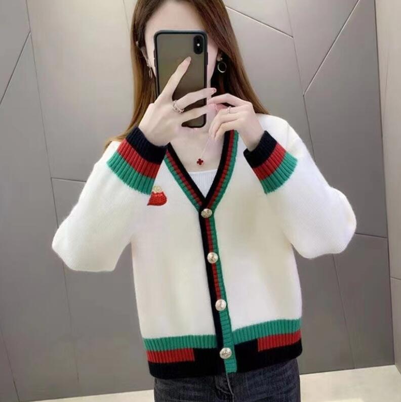 

Women's V-neck Sweater Luxury GGity Letter Cardigan Long Sleeve Casual Loose Patchwork Knitwear Female Tops, 01