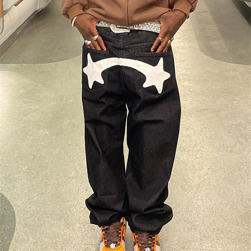 

Mens Jeans Baggy Jeans Men Y2K Fashion Designer Black Star Printed Trousers Bottoms Streetwear Casual Low Waist Loose Straight Denim Pants 220831