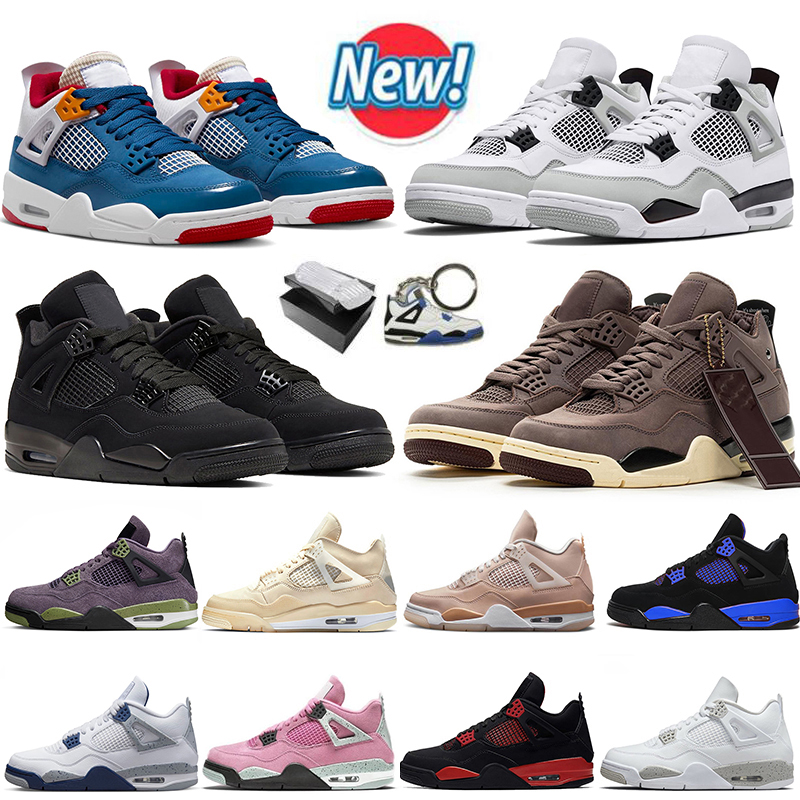 

With Box Jorda 4 Jumpman 4s Basketball Shoes Mens Womens Jordens 4 Messy Room Taupe Haze Red Thunder Sneakers University Blue Bred Military, #a6 military black 40-47