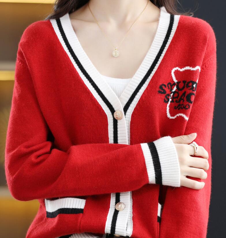 

New Woman Sweaters Luxury GGity Letter Korean Elasticity V Neck Embroidery Honey Sweater Knitwear Tops Jacket, 09
