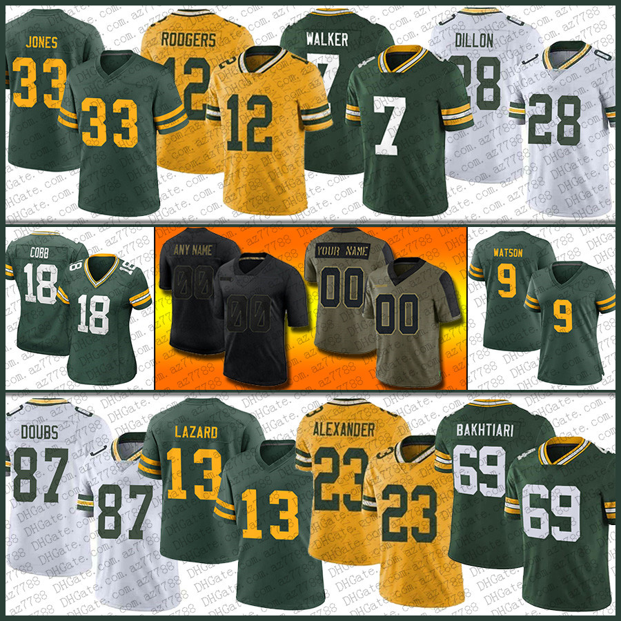 

Aaron Rodgers Jones Jaire Alexander Football Jersey AJ Dillon David Bakhtiari Romeo Doubs Allen Lazard Quay Walker Randall Cobb Rashan Gary Christian Watson 10 Love, Shown